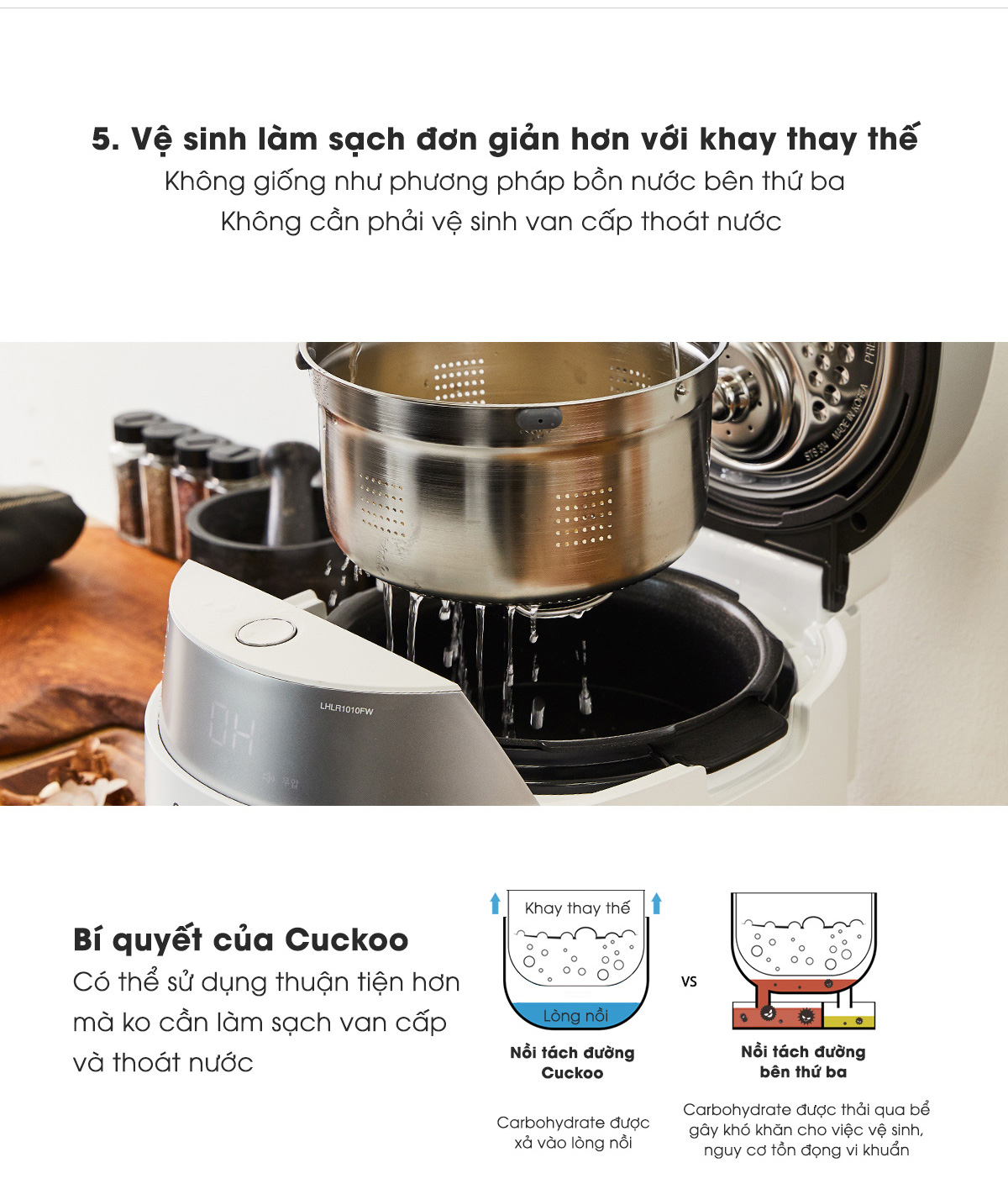 Nồi cao tần áp suất kép Cuckoo CRP-LHLR0610FW Nồi cơm điện tách đường