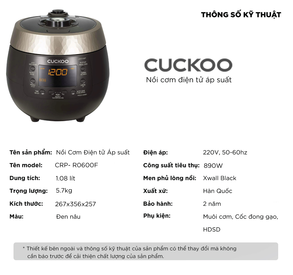 Nồi cơm điện tử áp suất CRP-R0600F